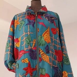 VINTAGE 90s silk bomber jacket nautical sea shells